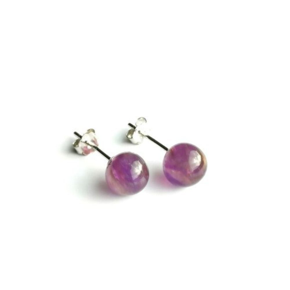 New Sterling silver rock amethyst ball earrings - Picture 3 of 7